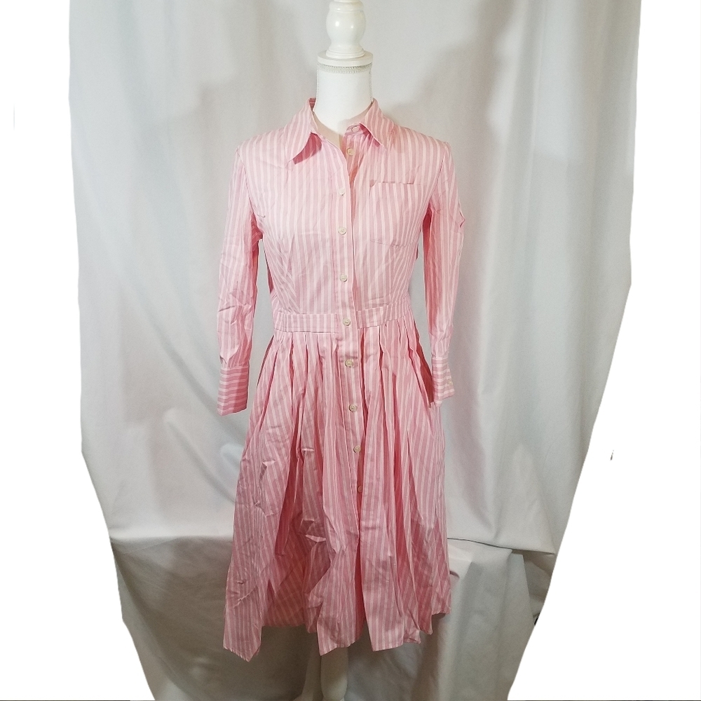 Jones New York Pink Stripe Shirt Dress 4 NWT